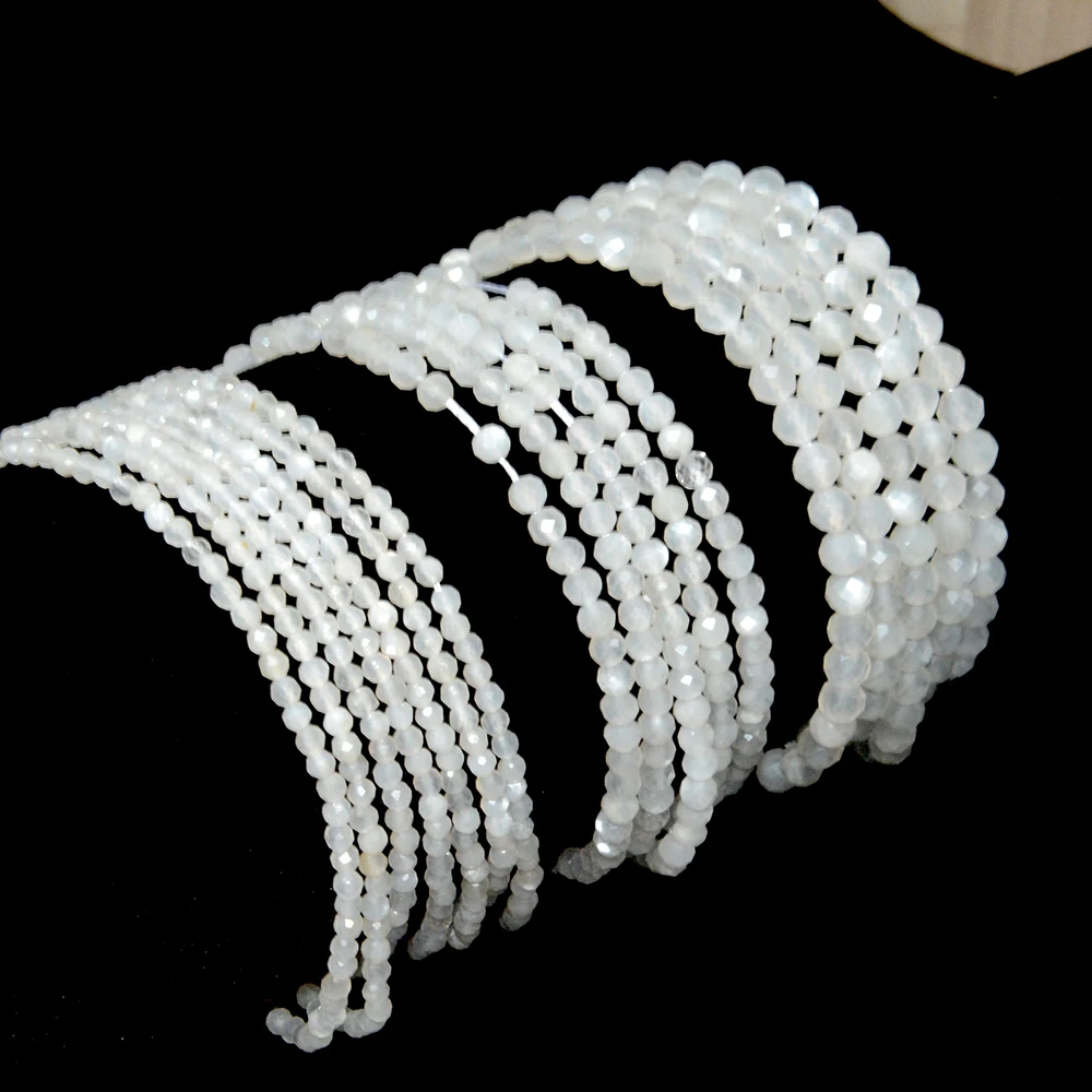 Natural White Moonlight Stone Faceted Round Beads 2mm,3mm,4mm，Fine Jewelry Making, DIY Bracelet And Necklace 4