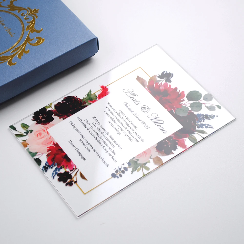 Colorful Printing Acrylic Wedding Invitation Card Thank You Cards 10pcs
