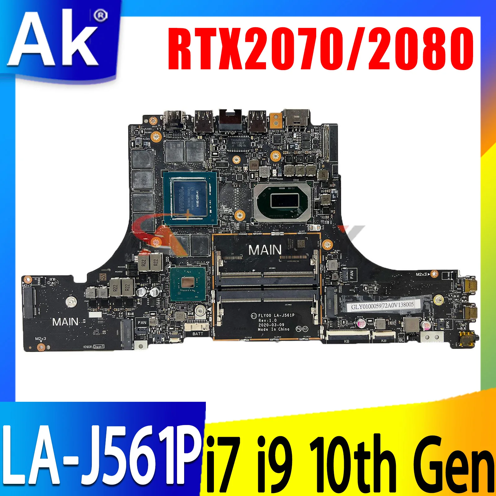 

LA-J561P motherboard for Lenovo Legion C7-15IMH05 / Legion 7-15IMHg05 laptop motherboard with I7 I9-10th Gen CPU RTX2070/2080 8G