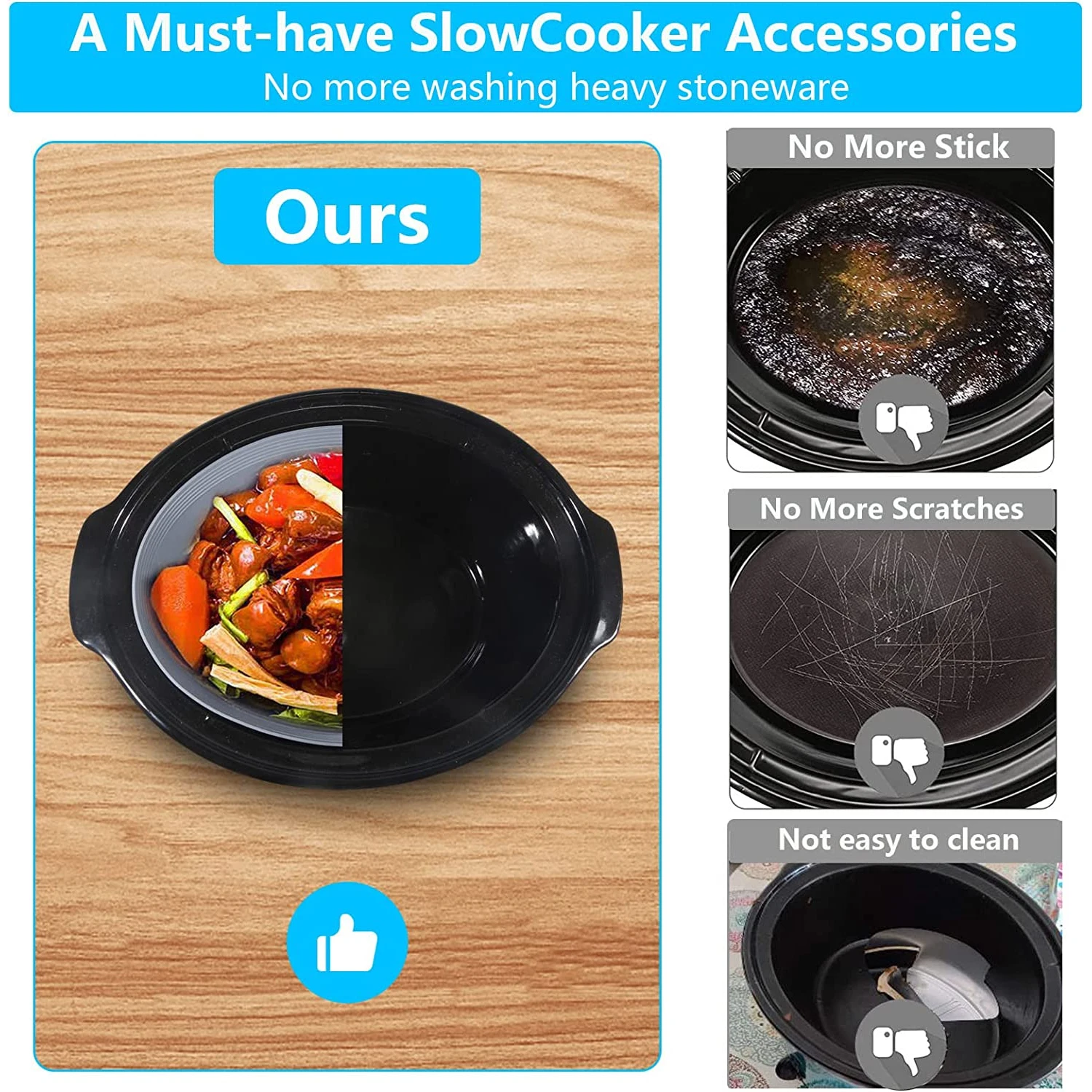 Wiederverwendbare Crock Pot Liner, Silikon-Slow Cooker Liner, leicht zu reinigen, auslaufsichere Crock Pockets, passend für ovale Crock Pots mit 6 bis 8 Quarts_voghion.com