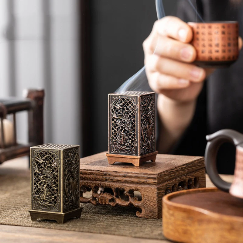 Square Vertical Incense Burner Alloy incense holder sahumerios holder Incense Cones Sandalwood Chinese Plum Inense Burners XX002 - Image 6