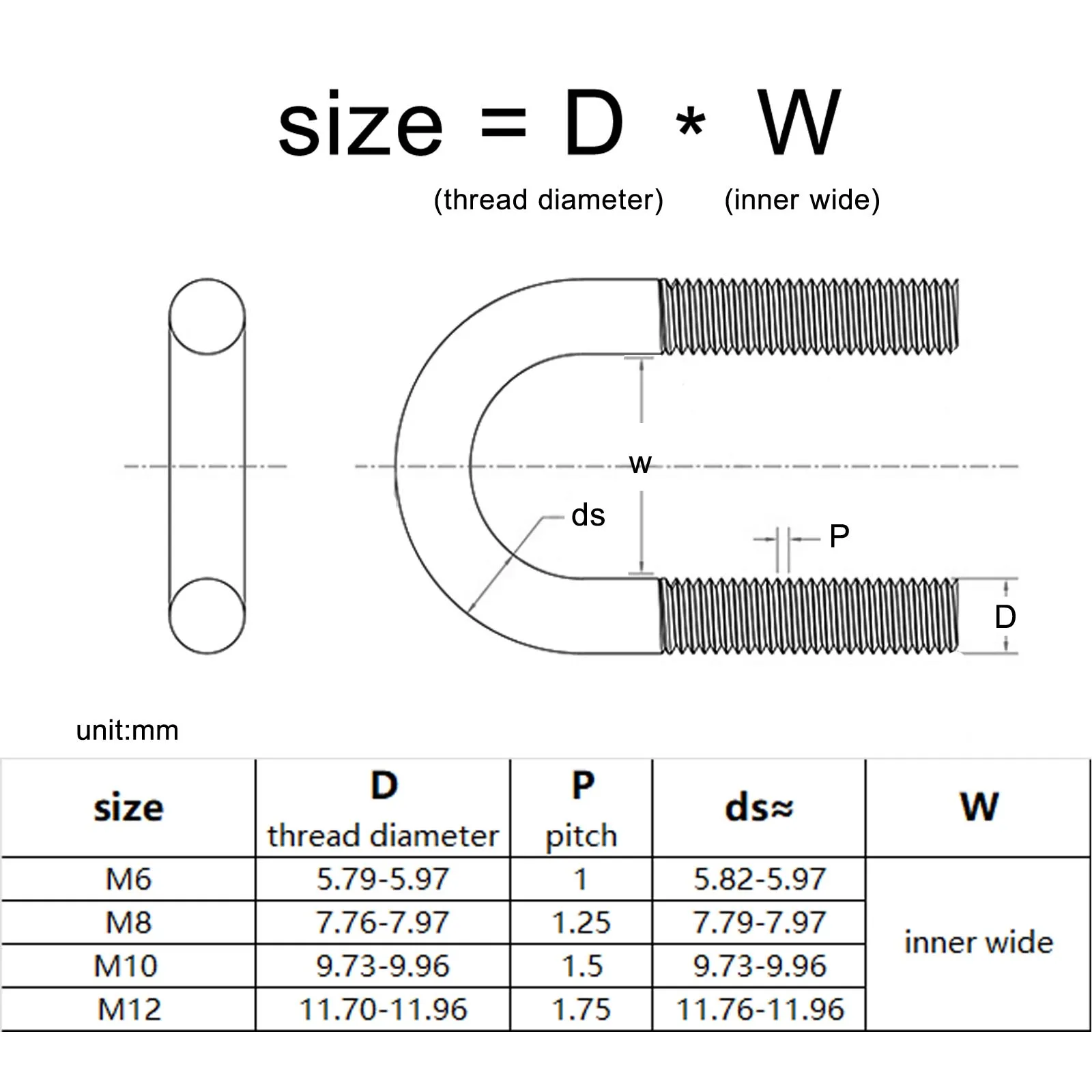 M6 m8 m10 304 A2-70 Edelstahl metrisches Gewinde U-Typ U-Form Bolzen Reifen  rohr Rohr Clip Riemen Verschluss klemme u Schraube Schraube