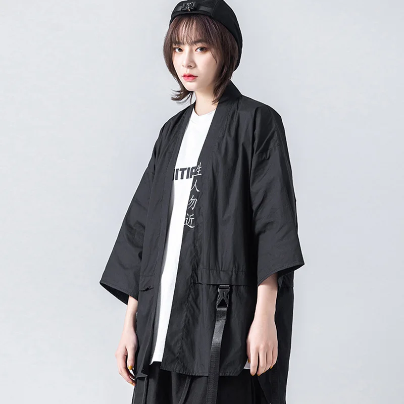 하라주쿠 패션 여성 타오이스트 로브 캐주얼 가디건 반팔 셔츠, 일본 스타일 여름 배트 슬리브 재킷, 유니섹스 리본