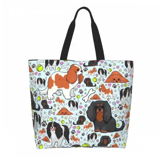 Charming Tie Dye King Charles Spaniel Puppy Tote Bag - Reusable and Colorful Shoulder Bag with Cute Cartoon Design