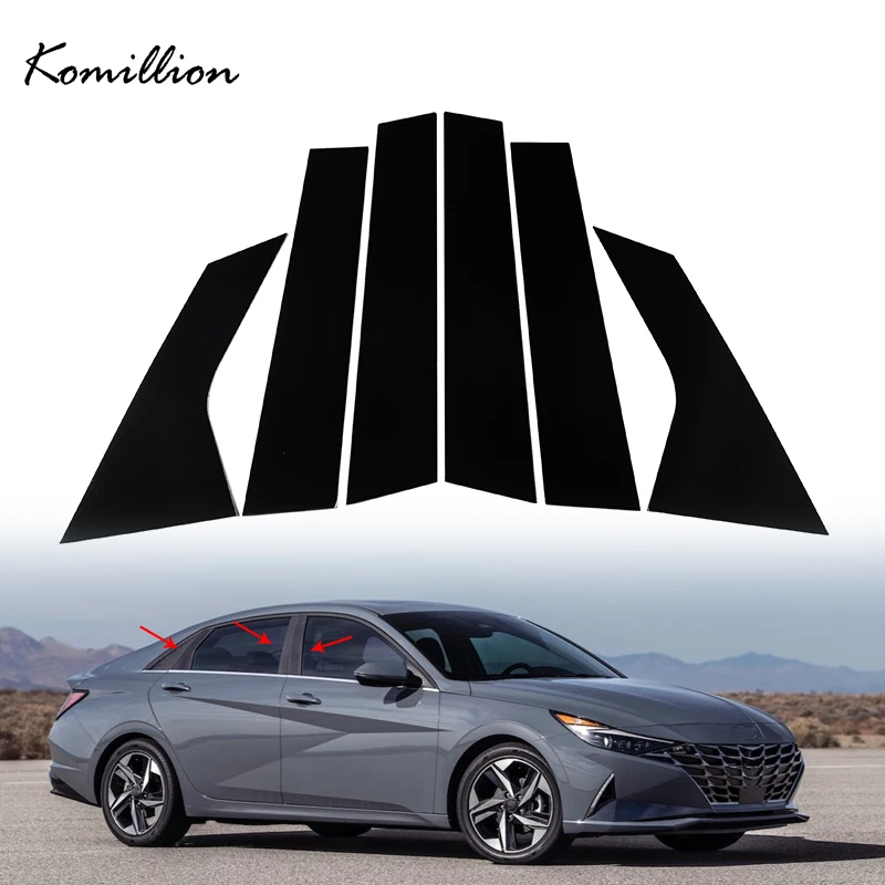 6Pcs Car Window Pillar Posts Door Trims Cover Stickers Glossy Black Accessories for Hyundai Elantra/Avante car stickers car window stickers car door moulding trim window door cover trim car window trim stickers car window trim