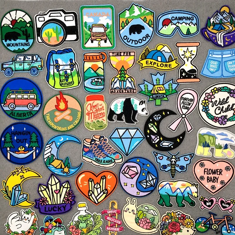 Berge bestickte Patches für Kleidung Camping Aufkleber Natur Reisen Abenteuer Eisen auf Patches DIY Kleidung Rucksack