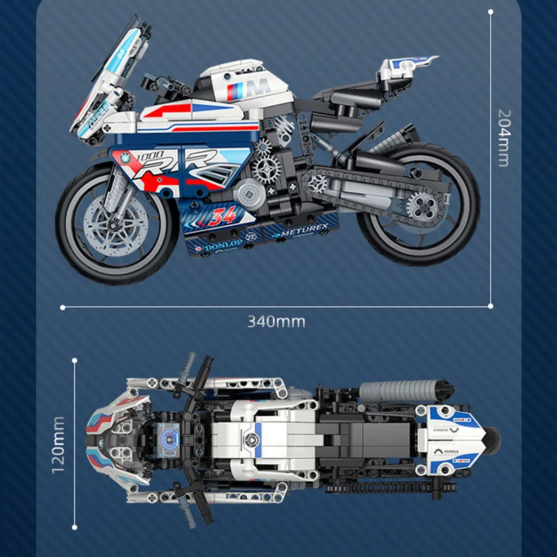 기술 전문가 M1000RR 오토바이 스포츠카 모델 빌딩 블록, 기관차 레이싱 차량, 피규어 브릭 장난감, 어린이 선물