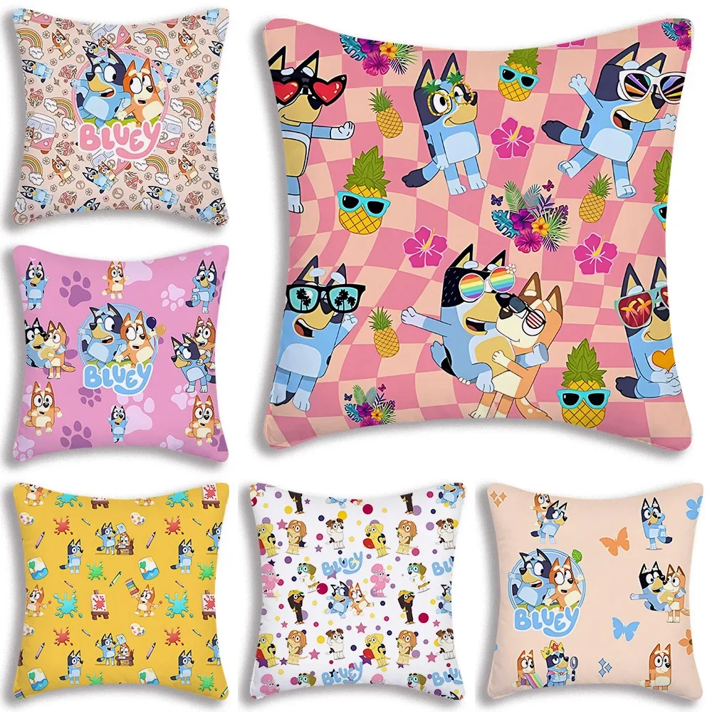 Cartoon B-Blueys Bandit-Chilli Pillow Covers Cartoon Sofa Decorative Home Double-sided Printing Short Plush Cute Cushion Cover