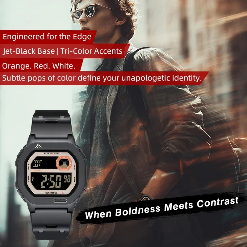 NORTH EDGE X1 Men's Digital Smart Watch - Waterproof, Luminous with Stopwatch and Alarm Features