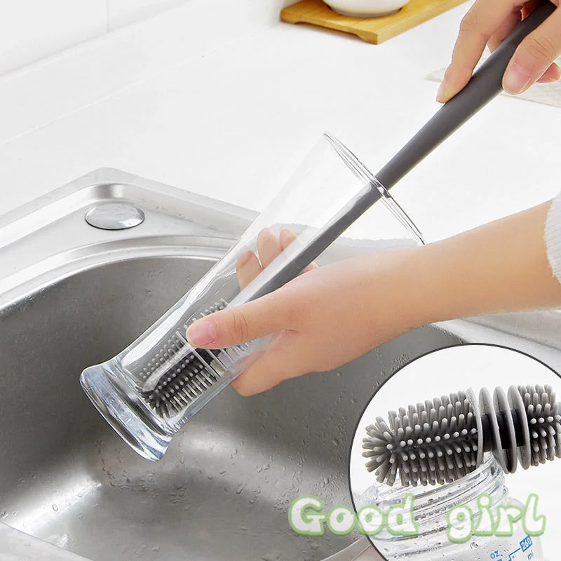 

Silicone Cup Brush Scrubber Glass Cleaner Kitchen Cleaning Tool Long Handle Drink Wineglass Bottle Glass Cup Cleaning Brush