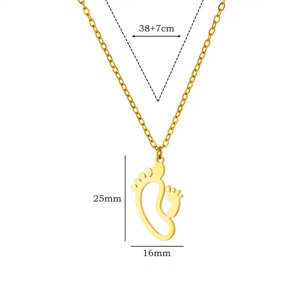 Geometric Double Footprint Necklaces For Women Gold Color Stainless Steel
