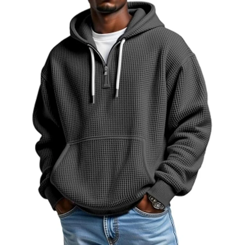 2027 Spring Autumn Men's Hooded Hoodie Solid Japan Style Vintage Sweatshirts Male Loose Streetwear Half Zipper Hooded Hoodies