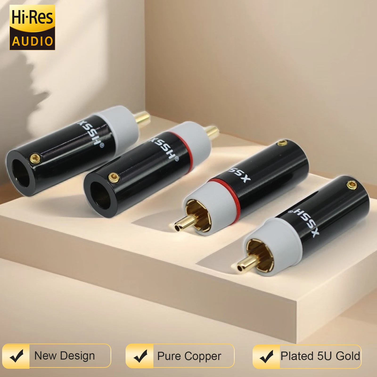 4 stücke Reines Kupfer Überzogene 5U Gold RCA Hifi XSSH Langlebig & Klar Sound Heimkino Hi-Fi Systeme auto Audio Stecker Stecker Jack – Detail 6