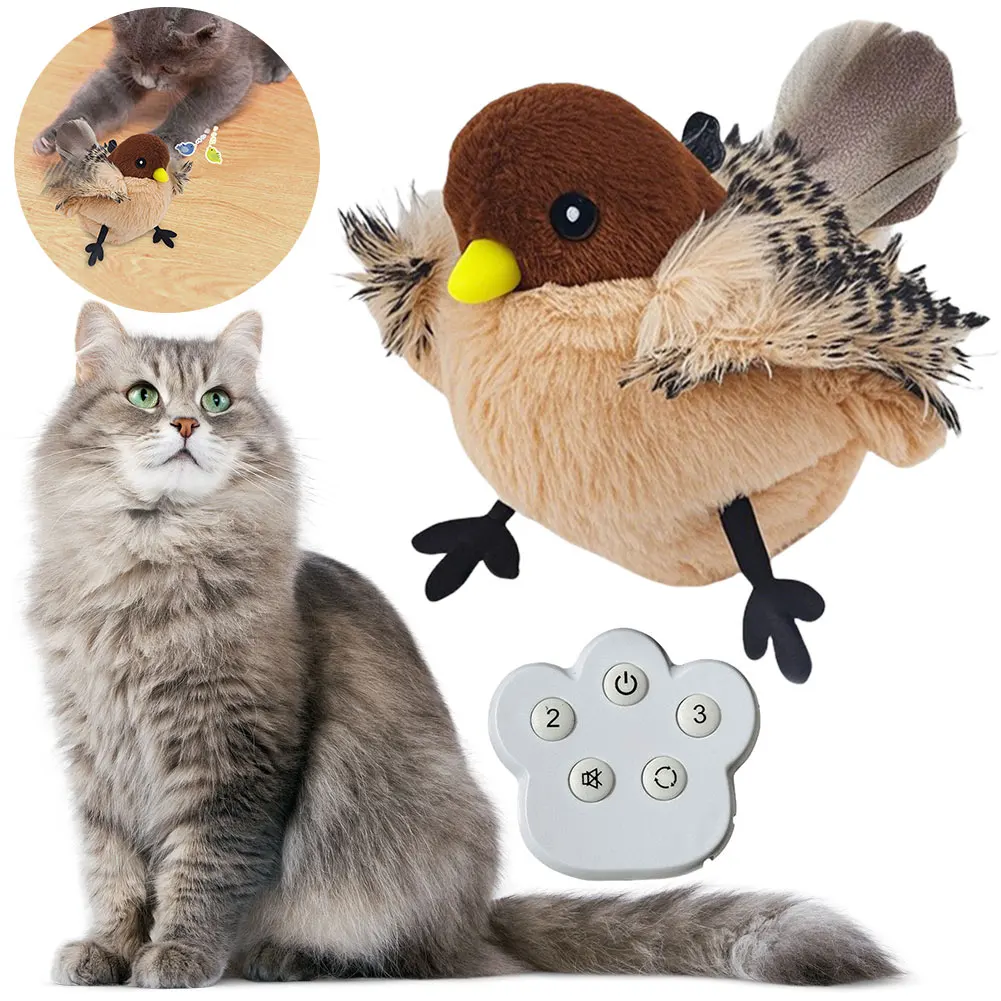 Electric Bird Toy Chirping Flapping Bird Cat Toy Interactive Cat Toys Plush Flying for Indoor Cats