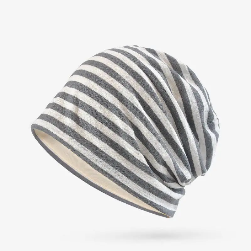 COKK Spring Summer Hats For Women Men Unisex Stripe Beanie Bonnet Femme Sunscreen Breathable Retro Baggy Cap Headwrap Headdress 6