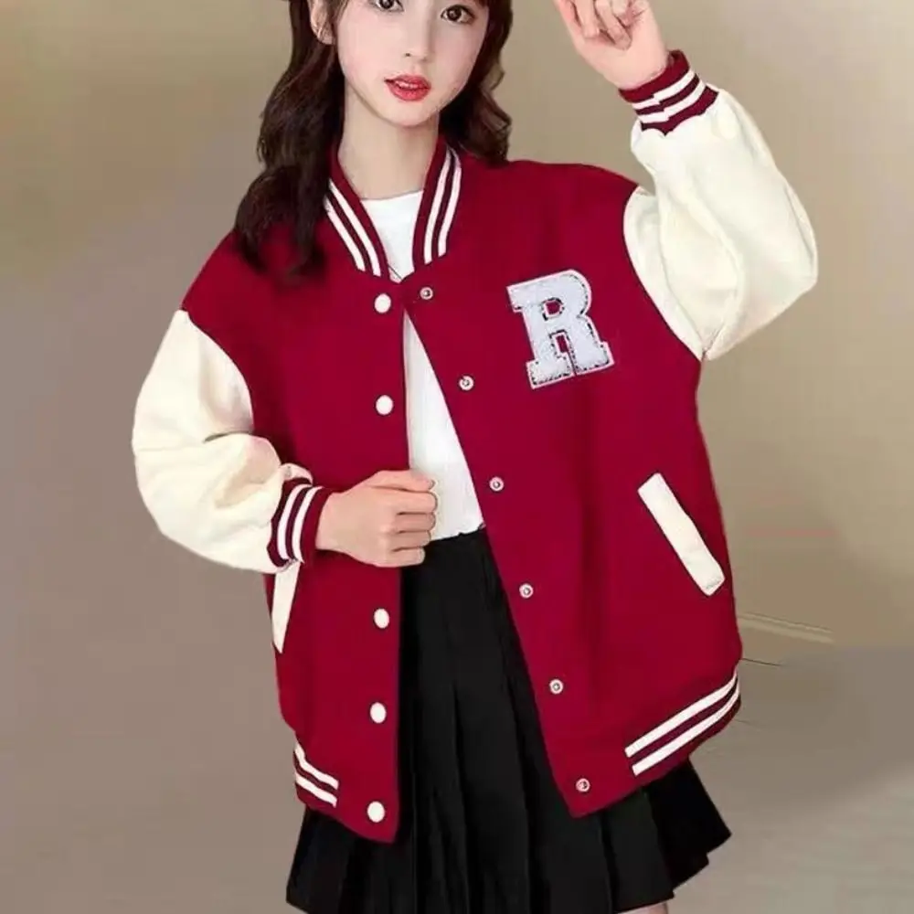 Comfortable Long Sleeve Children Baseball Uniform Teens Retro Girls Y2K Coat Clothing Loose Spring Autumn Jacket Party