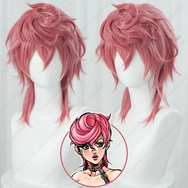 Trish Una Cosplay Wig 40cm Long Dark Pink Mixed Color Wigs Heat Resistant Synthetic Hair