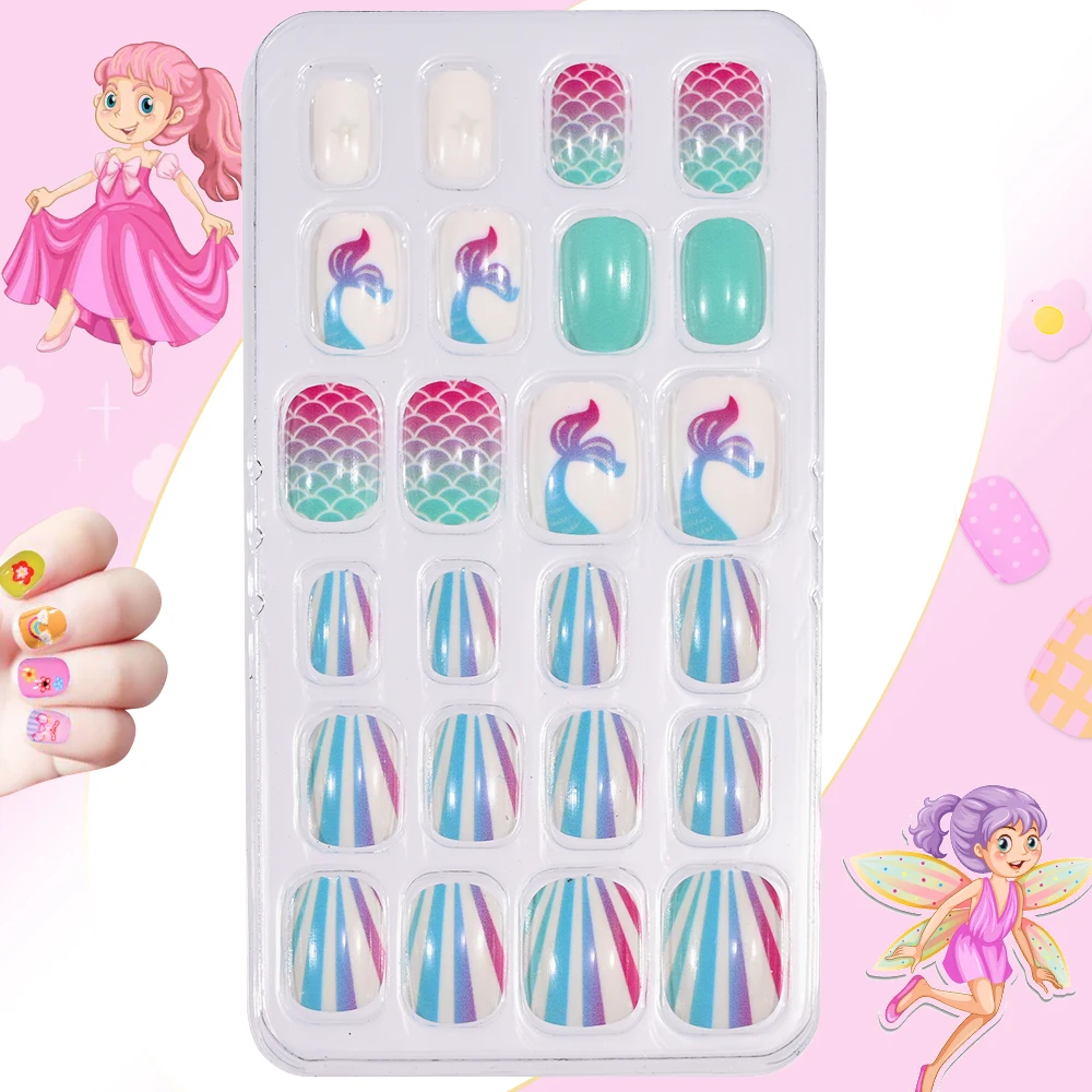 120Pcs Kids Cartoon Press-On Short Fake Nails