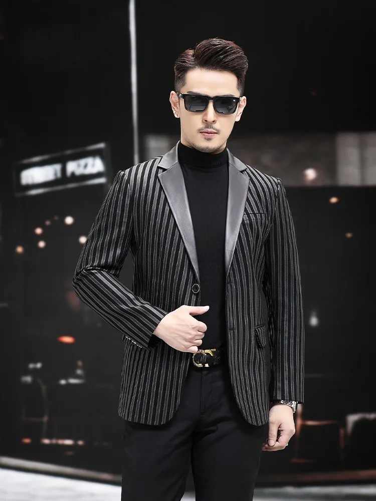 chinese dress ladies Mens Lambskin Leather Blazer Sports Jacket - Winter Dress Style Car Coat  Black main image 0