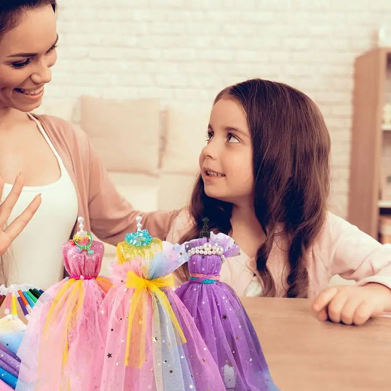 Dress Designer Kit For Girls 309pcs DIY Crafts For Girls Creative 2 Mannequin Stand Fashion Designer Kit Doll Clothes Making