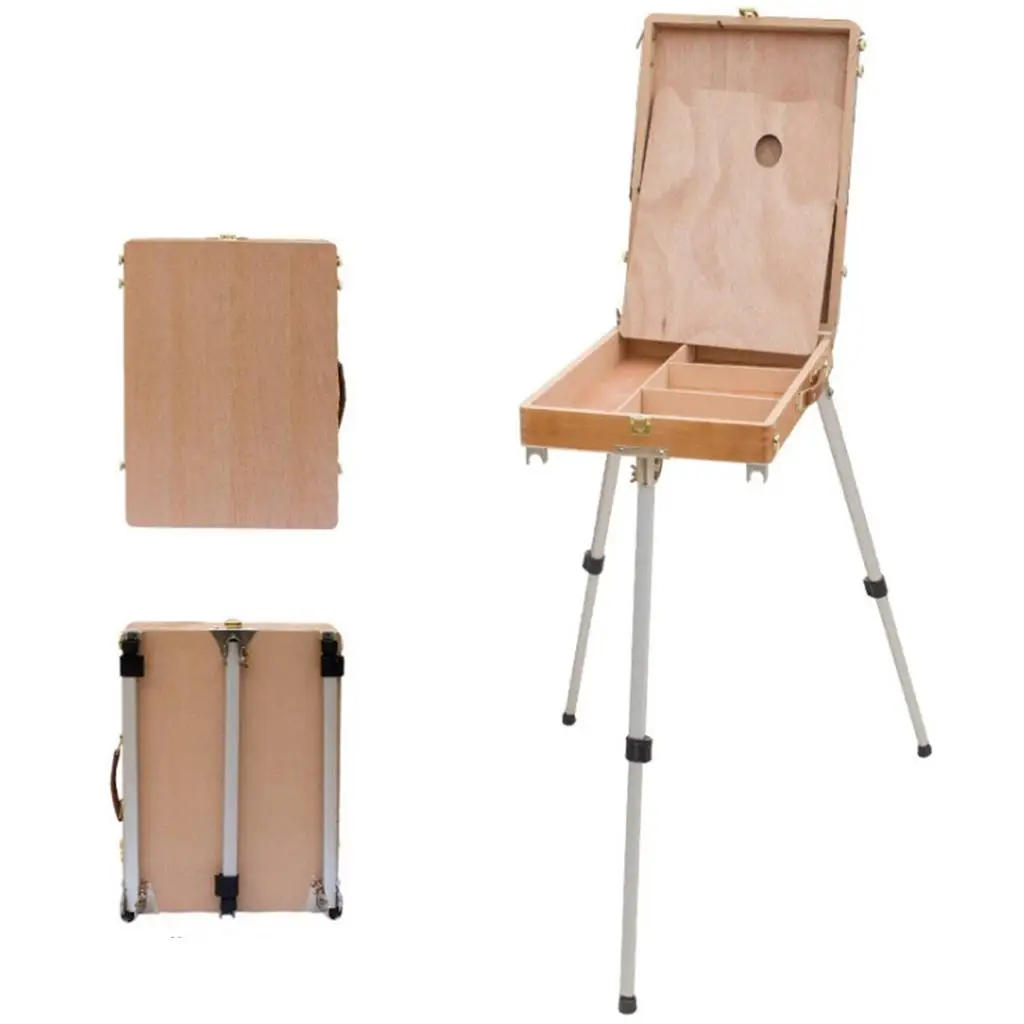 French Easel Wooden Sketch Box Portable Folding Durable Painters Tripod