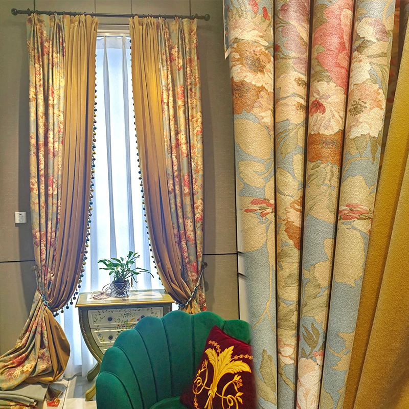 

Custom curtain luxury pastoral French Velvet montage bedroom cloth livingroom blackout curtain tulle valance drape M1495
