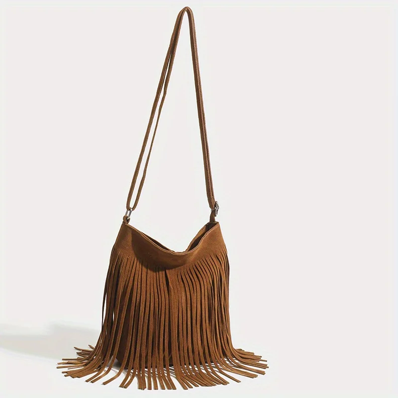 Boho-Stil Quaste Umhängetasche Vintage Wildleder Umhängetasche Lässige Fransen Umhängetasche für Frauen – Detail 13