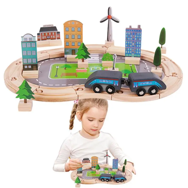 

Educational Puzzle Track Car Play Set Flexible Wooden Road Puzzle Track For Kids 46pcs Fun Rail Car Building Block Educational