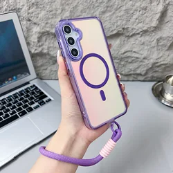 Fashion Laser Gradient Magnetic Lanyard Shockproof Phone Case with Magsafe Compatibility for Galaxy S26+ (PURPLE)