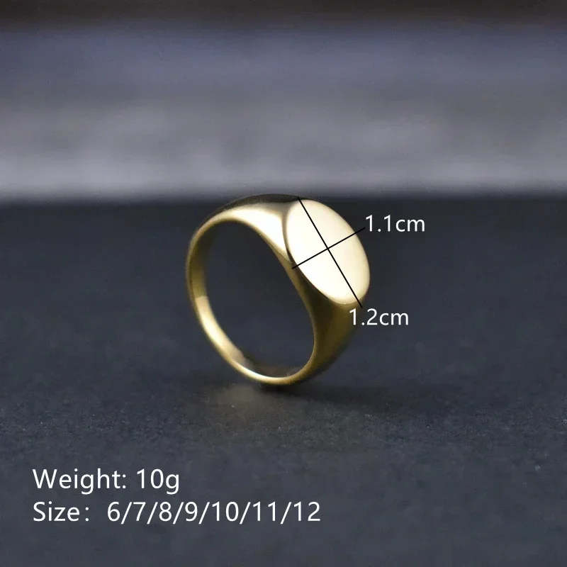 Stainless Steel Rings Handmade 18k Gold Plated Oval Smooth Blank Signet Rings for Women Men
