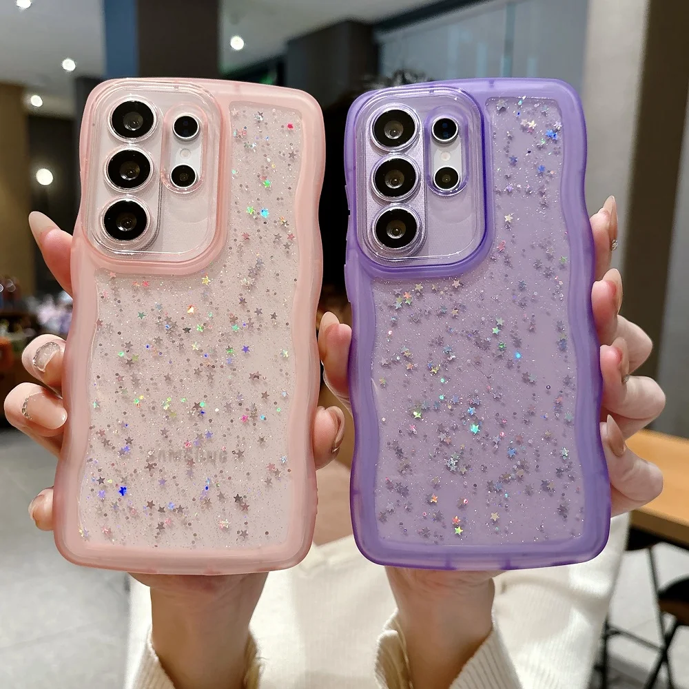 Wave Transparent Glitter Epoxy Protective Phone Case Shell