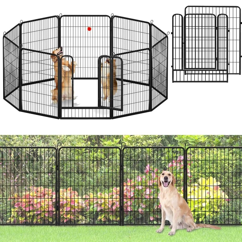 Decorative Metal Fence Panels Garden Fence with Gate, 40in(H) x 27Ft(L) Fencing for Dogs 10 Panels Dog Outdoor No Dig
