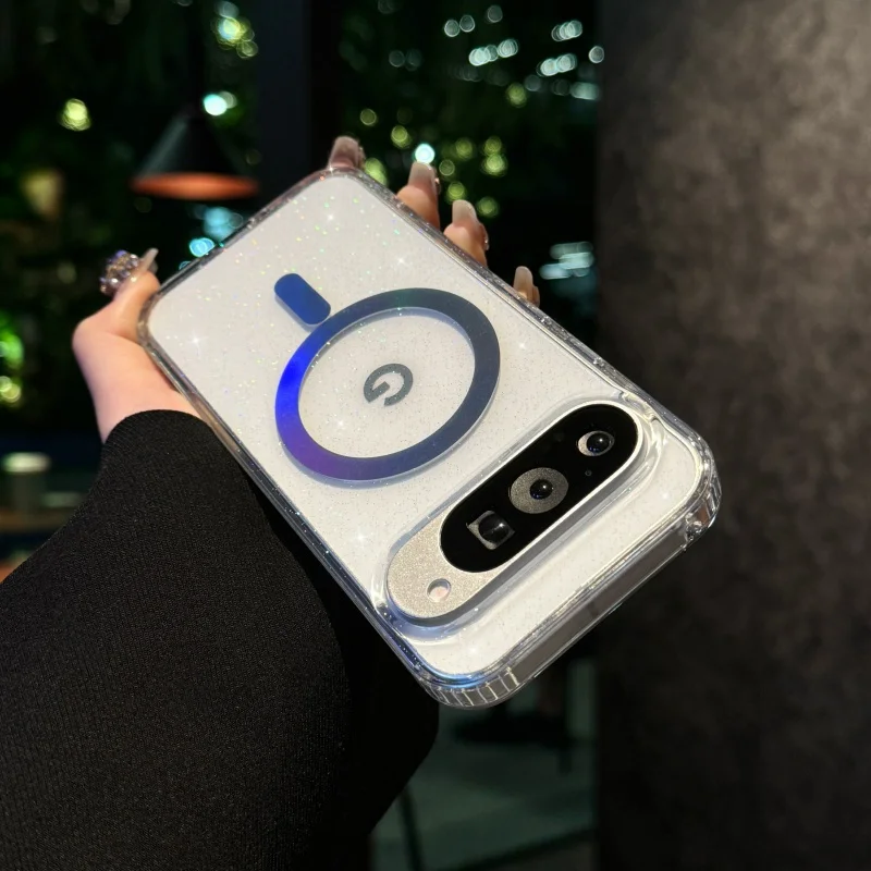 Sparkling Transparent Glitter Magnetic Wireless Charging Protective Case with Airbag Cushioning