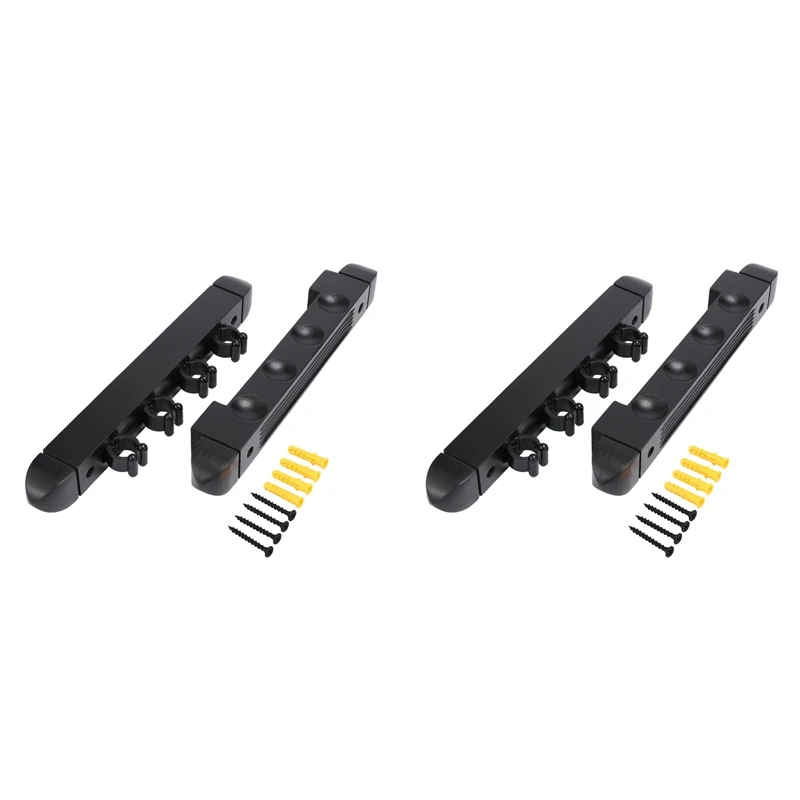 

2X 4 Holes Wall Mounted Hardwood Billiard Cue Rack Pool Cue Rack 6 Clips Billiard Holder Bracket Accessories