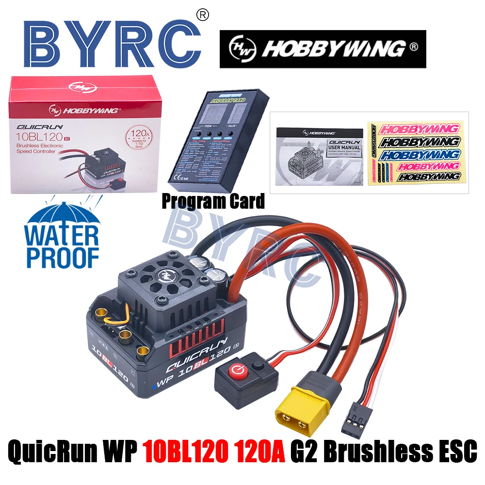 

HobbyWing QuicRun 10BL120 G2 120A 2-4S Waterproof Sensorless Brushless Speed Controller ESC For 1/10 Short Course Truck Monster