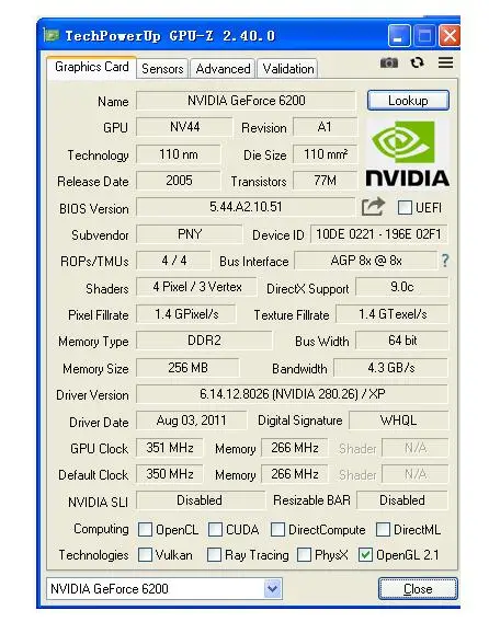 AGP 8X, FX 6200, DDR2, DVI, VGA, entalhe do AGP, novo