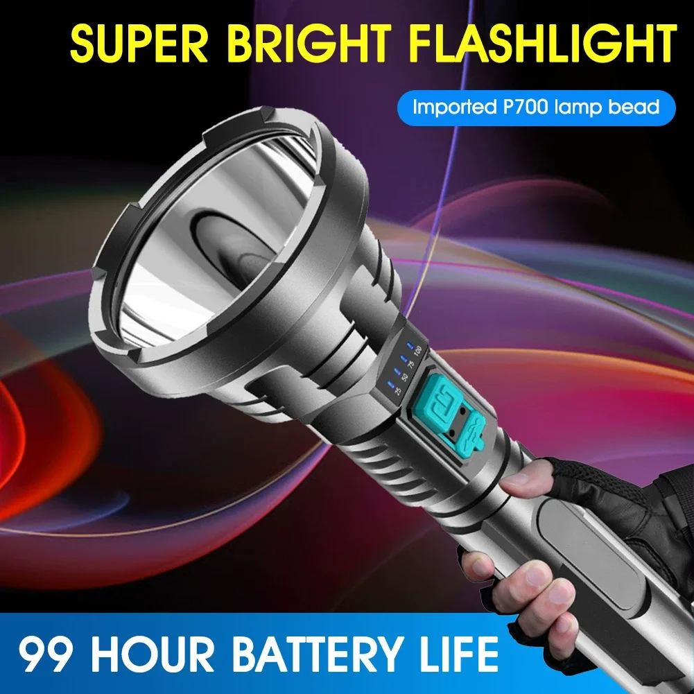 ABS Strong Light Flashlight USB Charging Battery Display LED Large Long Range Home Outdoor Flashlight