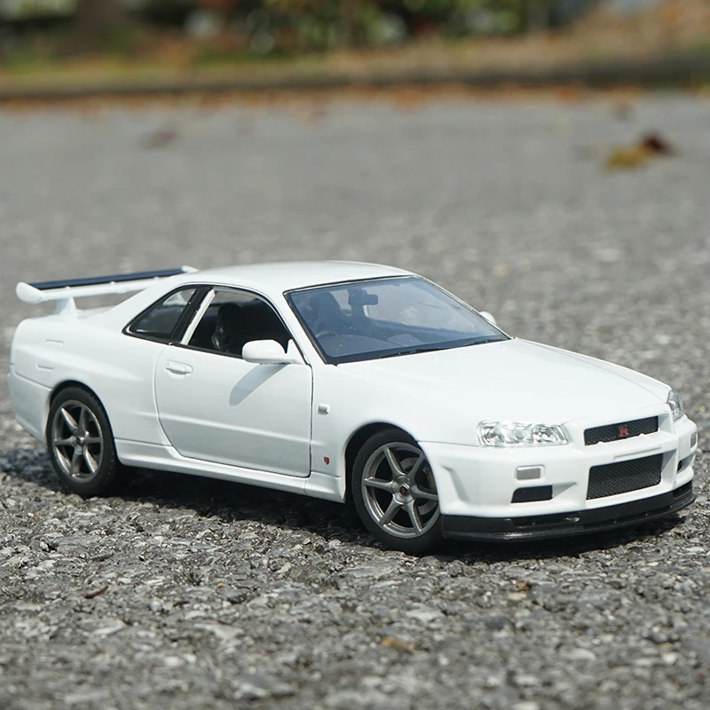Welly 1:24 닛산 스카이라인 GTR R34 합금 스포츠카 모델 시뮬레이션 다이캐스트 금속 장난감, 레이싱 카 모델 컬렉션, 어린이 선물