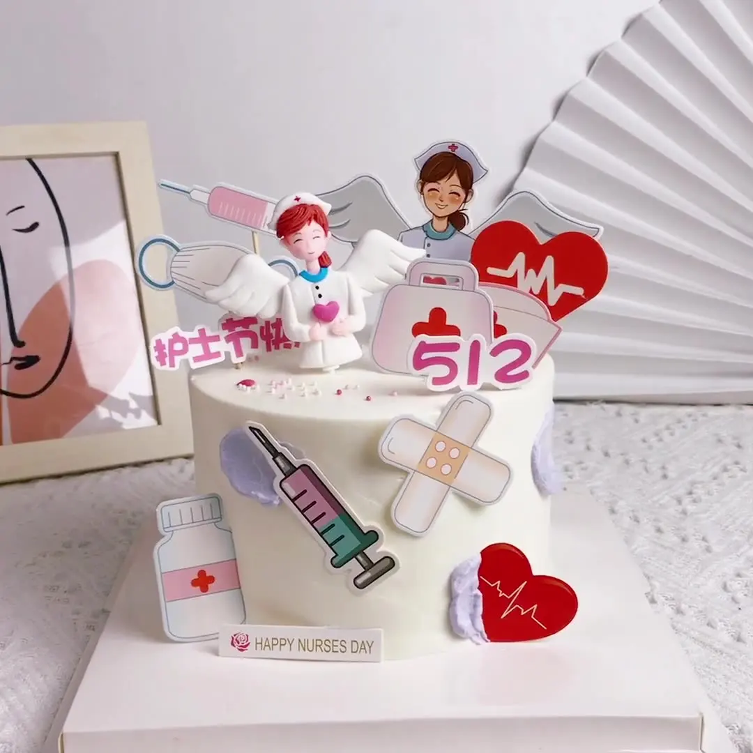

Nurse's Day Baking Cake Topper Happy Birthday Decorations Doctor Nurse Decorating Ornament Dessert Theme Party Baking Supplies