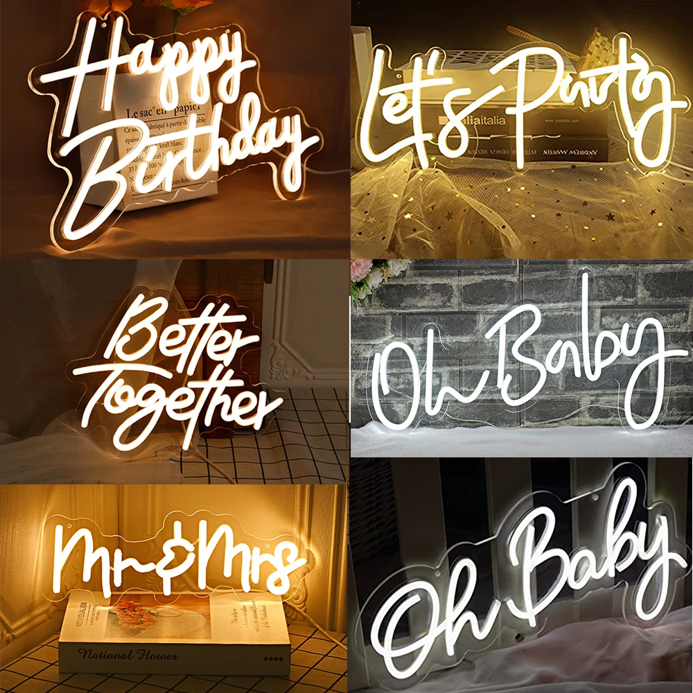 

Neon Sign LED Neon Flex Let's Party Neon Lights Handmade With Transparent Acrylic For Birthday Wedding Room Decoration