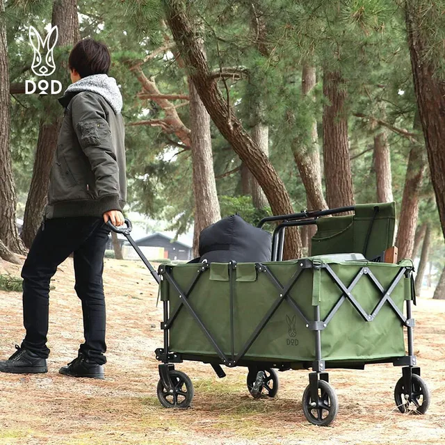 Kültéri Kemping Alumínium Ötvözet Nagy Kapacitású Táborkocsi Khaki C2-534-Tn Könnyű Tárolás Kényelmes Négykerekű Kézi Összecsukható Kocsi - Image 4