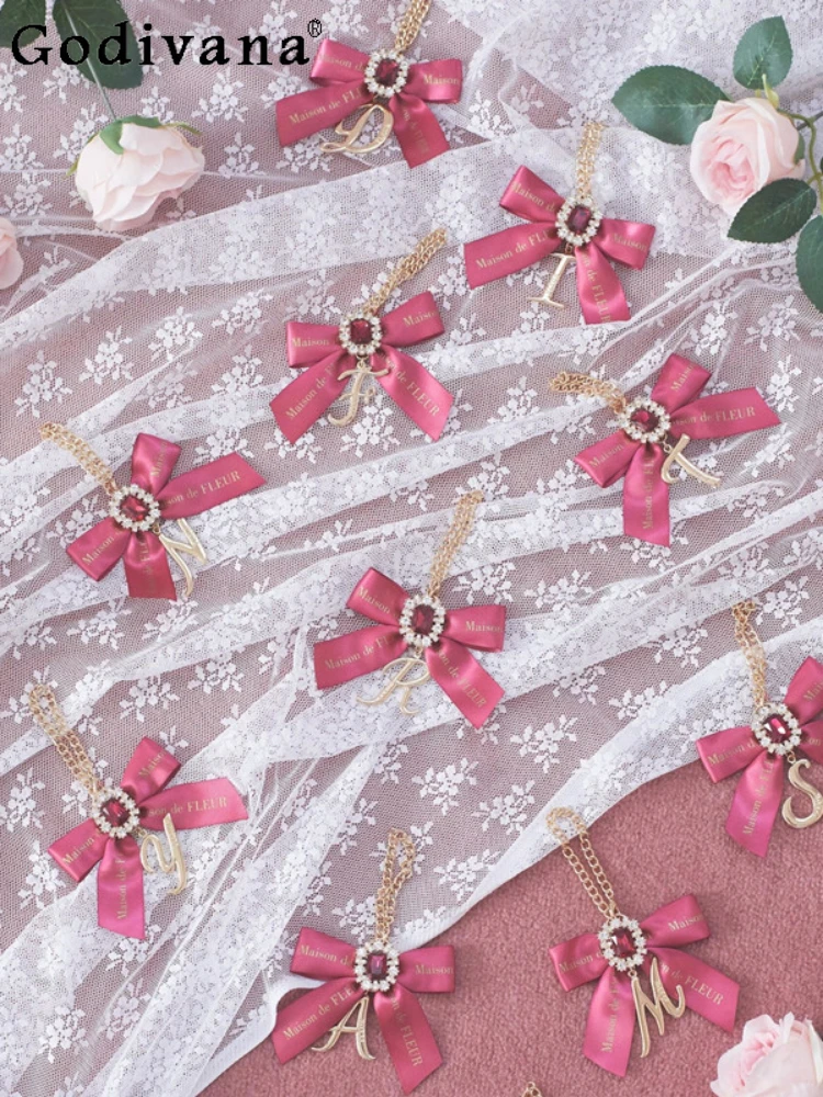 Sweet Cute Japanese Diamonds Chain Women's Luggage Accessories Fashion All-Match Bowknot Bag Hanging Pendant Car Decorations