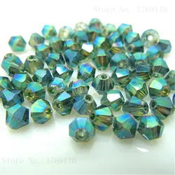 Elegant Black and Silver Bicone Crystal Glass Beads - 100pcs Set (Clear green)