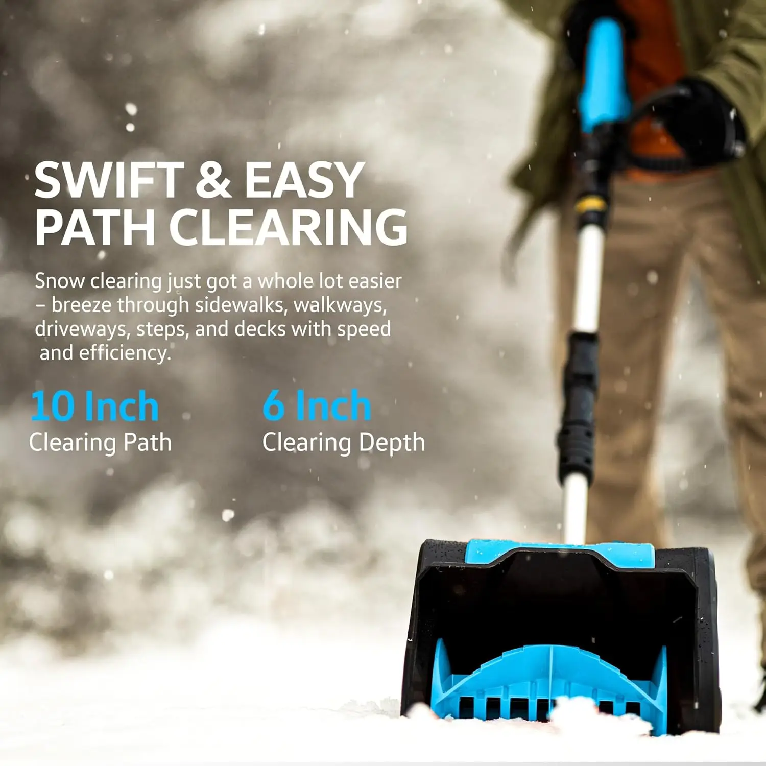 Cordless Snow Shovel, 20V 2Ah DC Electric Snow Thrower - Removable Battery, Lightweight Design, 10"x5" Clearing Path