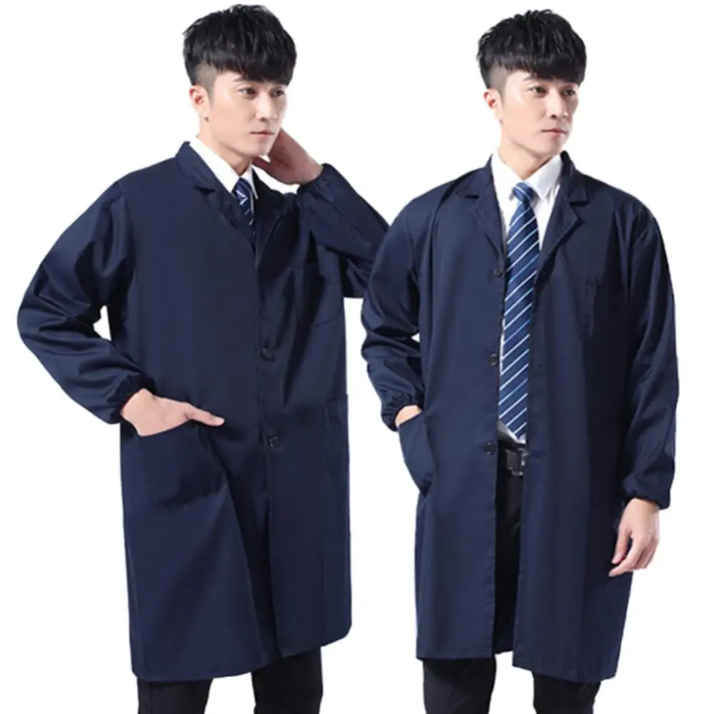 Work Dust Coat Men Long Short Sleeve Buttons Pockets Warehouse Lab Clothing