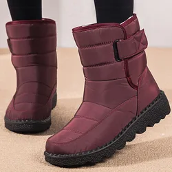 Women's Waterproof Winter Fur Ankle Boots - Black Korean Style - 38 (Red)