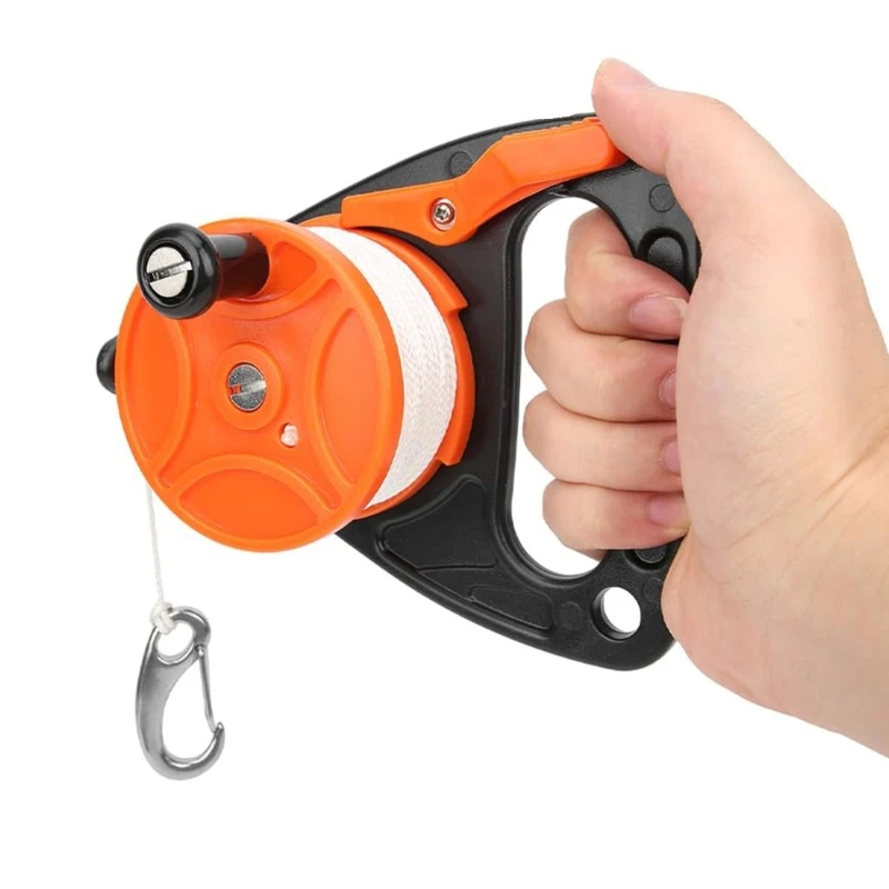 Scubas Dives Reel Kayaks Anchors with Thumb Stoppers 150ft High Visibility Retractable Line Diving Reel Finger Spool