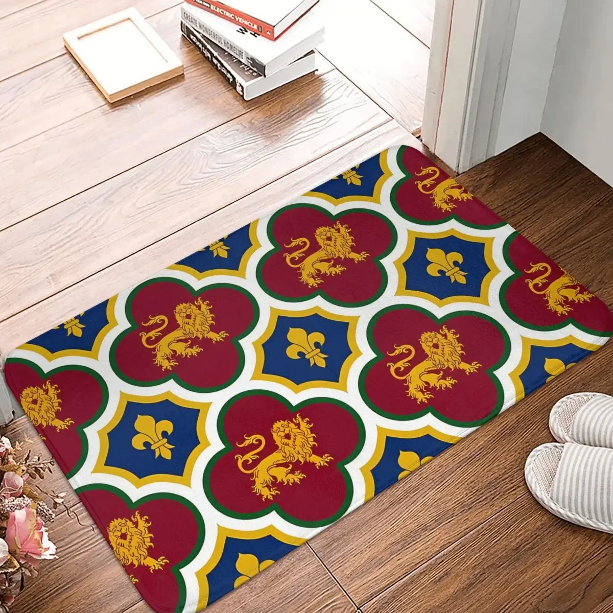 

Fleur De Lys Anti-Slip Rug Doormat Kitchen Mat Rochester Cathedral Medieval Heraldic Lion Fleur De Lys Floor Carpet Welcome