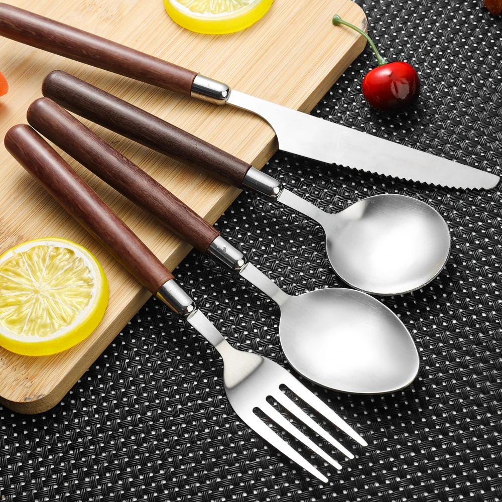 Children's Spoon Fork Set 4PCS Stainless Utensil Children's Tableware Training Spoon Feeding Tableware Soft Kitchen Accessories