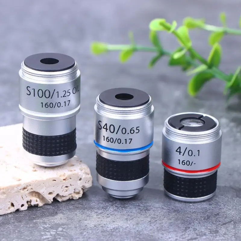 4X 40X 100X Achromatic Objective Lens, Durable Microscope Lens Adapters